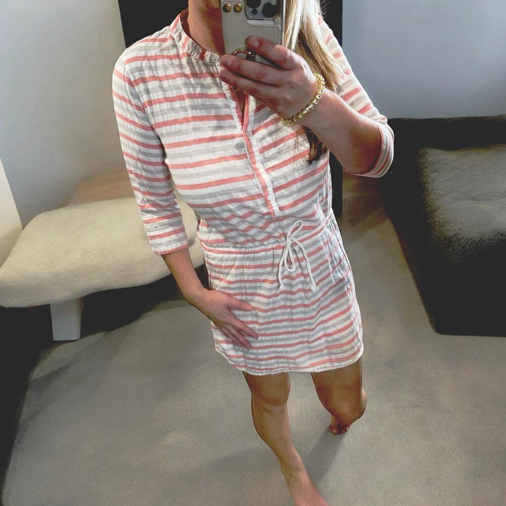LILLA P Cotton Striped Dress Pink Grey White Size Medium